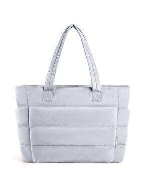 Women Grey Lightweight Puffy Tote Bag for Travel Beach Gym With Multi-pocket